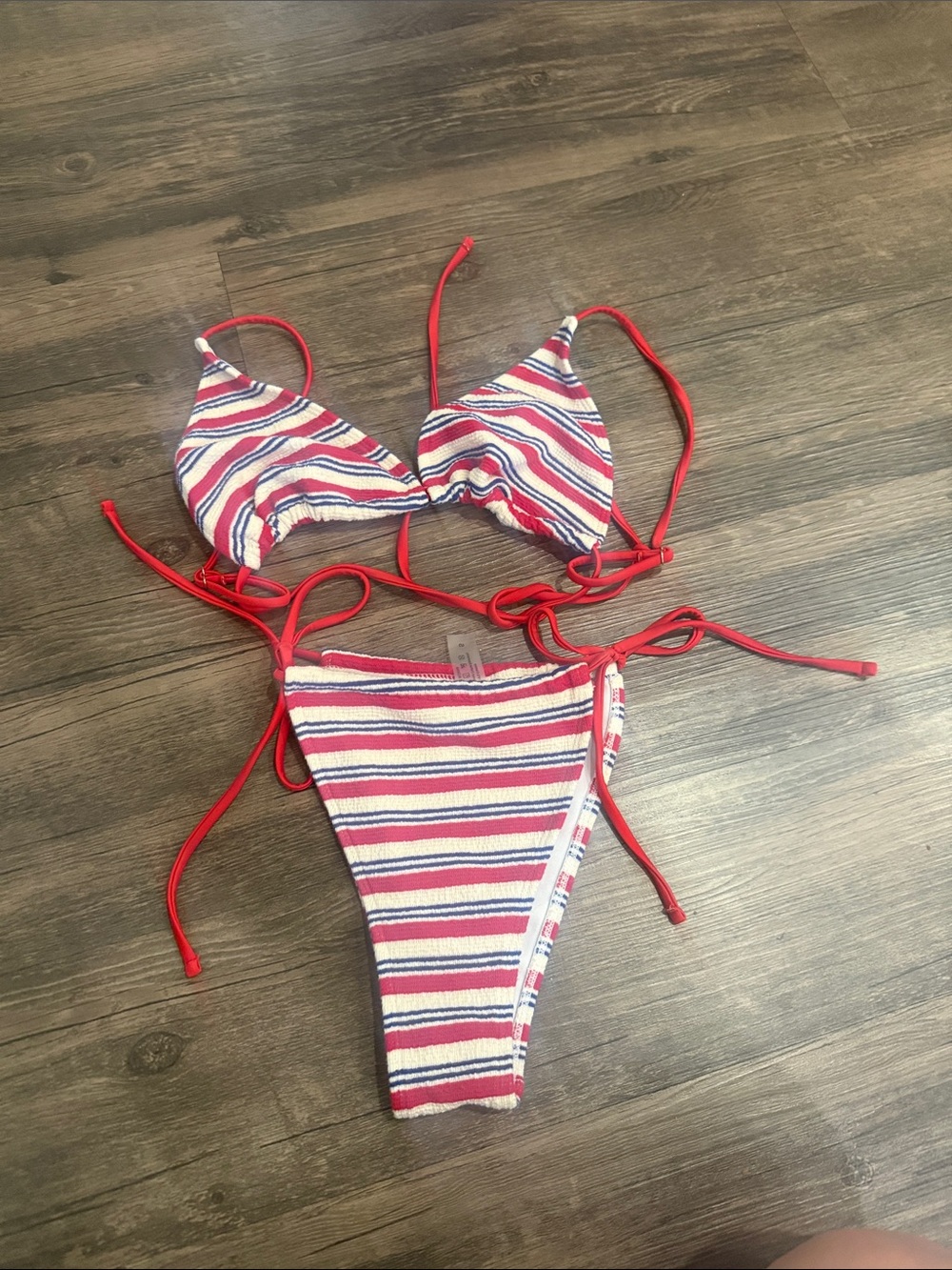Red Striped Triangle Tie-Side Bikini Set